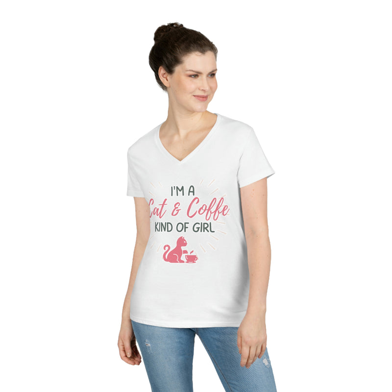 I'm a cat and coffee kind of girl Ladies' V-Neck T-Shirt