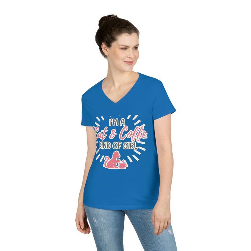 I'm a cat and coffee kind of girl Ladies' V-Neck T-Shirt