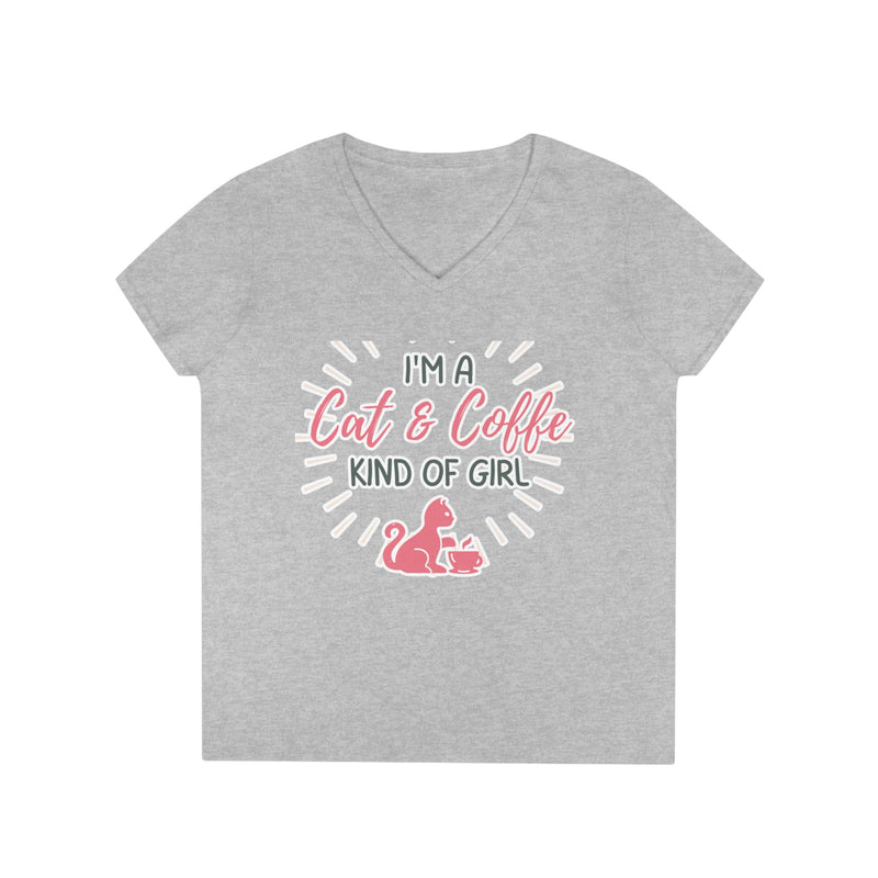 I'm a cat and coffee kind of girl Ladies' V-Neck T-Shirt