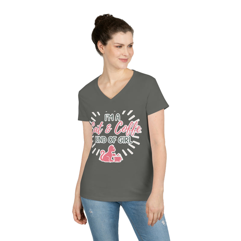 I'm a cat and coffee kind of girl Ladies' V-Neck T-Shirt